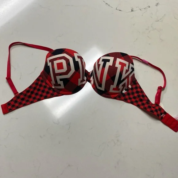 Victoria's Secret PINK Bra 34D Wear Everywhere Push-Up Plaid with Logo - Picture 6 of 16